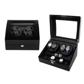 4 Watch Winders + Extra 6 Watch -opslag - Georganiseerd in een klassieke stijl met een helder venster